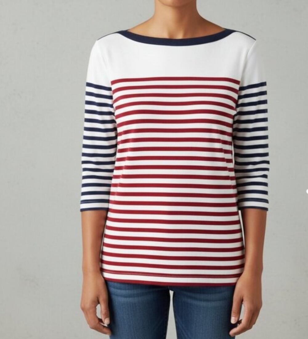 Ralph Lauren Breton Stripe Boatneck Top Shirt Sz L Nautical Coastal Hamptons